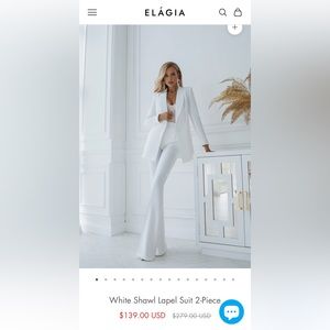ELÁGIA White Shawl Lapel Suit 2-Piece XS NWT